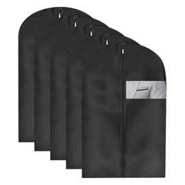 GSHLLO 5 Pcs Black Foldable Suit Covers Zipper Garment Bags Dustproof Coat Pouch Clothes Hanging Protector Bag Breathable Dress Bags with Clear Window