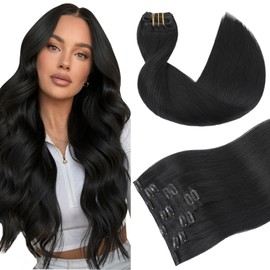 Youngsmile Clip in Hair Extensions Real Human Hair, Human Hair Clip in Extensions for Women, #1 Jet Black,Soft Silk Straight,14 inch 120 Gram 7pcs (CLIP#1-14Inch)