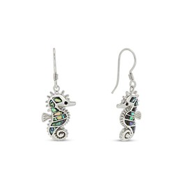 AFFY 14k White Gold Plated 925 Sterling Silver Natural Abalone Seahorse Dangle Earrings for womens Jewelry Gift with Fishhook