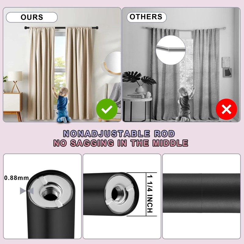 Lwiiom Heavy Duty Curtain Rods,1 1/4" Large Diameter Premium Nonadjustable