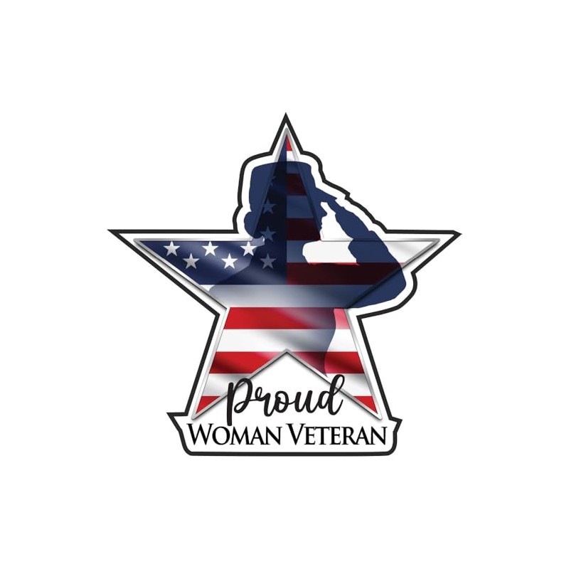 Proud Female Veteran Star Salute Sticker