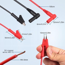 Multimeter Test Leads ALLmeter 1 Pair 15A 1000V Banana Plug to Alligator Clip Test Cable,100cm/3.28ft,15A Rated Current,1000V Max Voltage for Multimeter 0.8M 4mm Heavy Duty Test Cable Crocodile Clamps