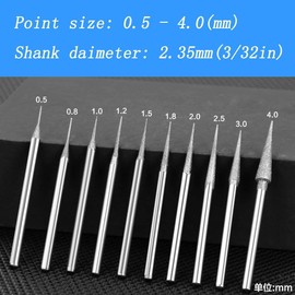 Luo ke 10 Pcs Cone Shape Diamond Burr Set - 3/32'' Shank Diamond Cone Burs Stone Carving Bits for Rotary Tool Include Dremel