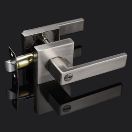 Probrico Interior Brushed Nickel Door Handle, Heavy Duty, Flat Square Privacy Door Handles, Keyless Door Levers Lockset for Bedroom and Bathroom (5 Pack, Modern)