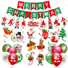 SUPJADE Christmas Ceiling Wall Decorations-Set - 36Pcs Xmas Decorations Indoor Premium Reusable Paper Christmas Ceiling Hanging Decorations Merry Christmas Banner Bunting Balloons Party Accessories
