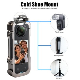 LOTUS POWER Premium Alloy Lightweight X4 Cage Compatible with Insta360 X4 Action Camera, Support 1/4” ARRI Interface, Shock-Absorbing Silicone Protection & Quick-Access Design