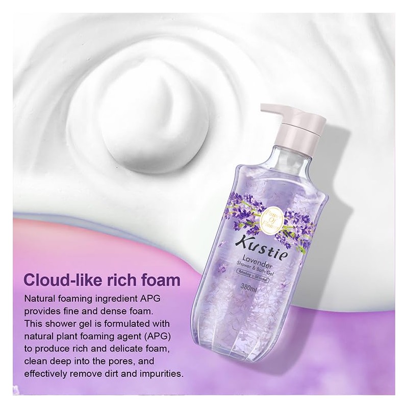 KUSTIE Natural shower gel with lavender petals, flower body wash