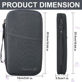 Fychuo Passport Holder Travel Wallet, Large Capacity Travel Document Holder, RFID Blocking Waterproof Portable Travel Wallet Organiser for Cash Passport ID Card Credit Cards Ticket Pen, Light Grey