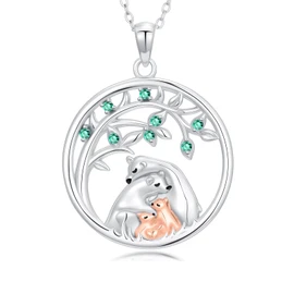 Cargari Mama Bear Family Necklace for Women, 925 Sterling Silver Round Momma Bear Pendant Necklace with 2 Cubs, Birthday Christmas Mother's Day Mama Bears Jewelry Gift
