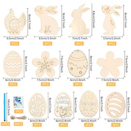 Mecctuck Easter Crafts, 36 Pieces Craft Set Easter, Easter Decoration Crafts, Easter Craft Set, Wooden Pendant Easter Spring Crafts Children, Easter Crafts with Children, Wooden Pendant for Children