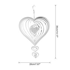 sourcing map Wind Spinner Heart-Shaped 7.87" x 14.17" Stainless Steel Reflectors Wind Chimes for Outdoor Devices Metal Decorations Keep Birds Away Yard Garden, Silver Tone