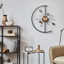 Atomic Wall Clock Wood, Mid Century Modern Wall Clock, Starburst Large Wall Clock, Wall Clock Unique, Wall Clock Farmhouse, Retro Wall Clock - size: 35cm