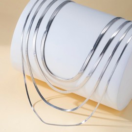 Dreamtimes Herringbone Flat Snake Magic Chain Necklace Vintage Shiny Chain for Men and Women Herringbone Necklace Delicate Simple Necklace Choker Necklaces, Stainless Steel, No Gemstone