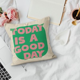 SiuSue Eclectic Decor - Trendy Funky Today is a Good Day Pillow Covers 18x18, Eclectic Maximalist Throw Pillows Covers for Couch Sofa, Maximalist Decor(Pink and Green)