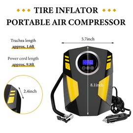 NYTKL Tire Inflator Air Compressor, 12V DC Tyre Air Pump with Digital Pressure Gauge & LED Light, Auto Electric Shut Off Tire Pump for Car SUV Motorcycle Bicycle ATV Balls