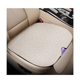 Mandark Car Front Bottom Seat Cover, 2PCS Anti Slip Comfortable Vehicle Front Cushion Protector with Storage Pocket, Breathable Linen Frontseat Pad Mat, Universal Automotive Accessories (Beige)