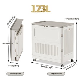 Rolling Laundry Hamper With Lid, 123L Large Capacity Clothes Hampers for Laundry, Plastic Collapsible Laundry Baskets With Wheels and Lid, Install-Free & Easy to Transport to Laundry Room