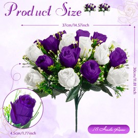 Riceshoot 2 Bouquets Cemetery Flowers Memorial Day 18 Heads Artificial Flowers for Cemetery Silk Grave Faux Roses Arrangements for Headstones Tombstone Decorations Graves Summer(Purple, White)
