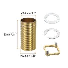 uxcell Faucet Mount Extension Shank 2.4"x 1.25" Brass Pipe Faucet Extension Nipple Locknut Kit Extension Threaded Lengthen Fixed High Foot with Nut and Gasket Faucet Fittings for Basin