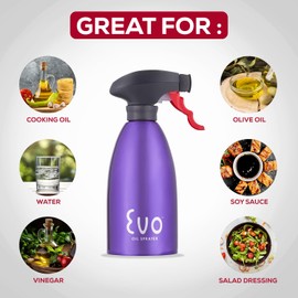 Evo 18/8 Stainless Steel Oil Sprayer, Non-Aerosol for Olive Oil, Cooking Oils, and Vinegars, Purple, 16-Ounce Capacity