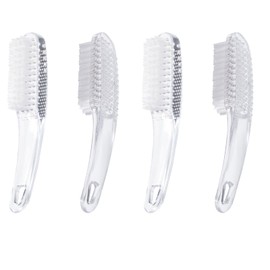 Beomeen 4 Pcs Handle Grip Nail Brushes for Cleaning, Long Handle Fingernail Cleaner, Hand Nail Toes Cleaning and Scrubbing Brushes, Pedicure Nail Scrubber Non-Slip for Men and Women, Clear