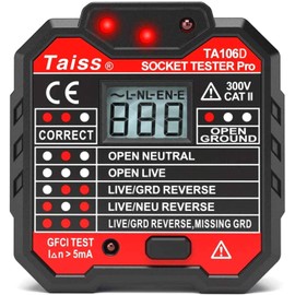 Taiss Power Tester, Socket Tester with Voltage Display, LCD Display, 48-250 V, Automatic Circuit, Polarity Voltage Detector, Wall Plug Interrupter, TA106D