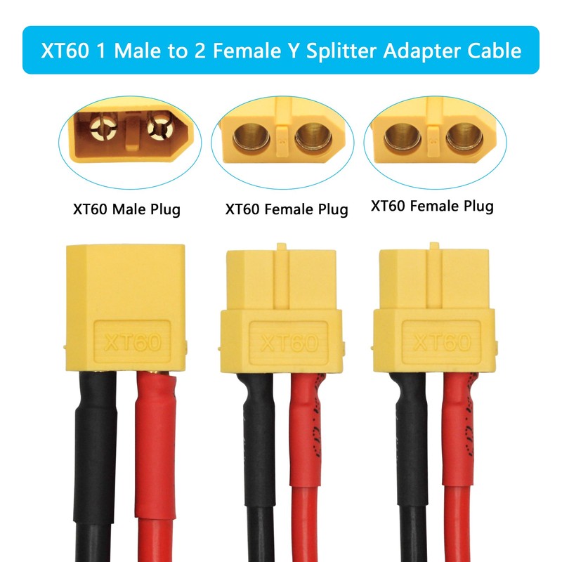 2Pcs XT60 Parallel Battery Connector Cable 1FT, 12AWG 1 Male
