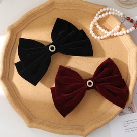 EVOCMEMO Juego de 2 Lazos de Terciopelo para El Pelo: Elegante Lazo Negro Y Burdeos Y Cinta Larga Accesorios Personalizados para El Pelo para Mujeres, Niñas Y Niños Regalo para Bodas, Cumpleaños Y Nav