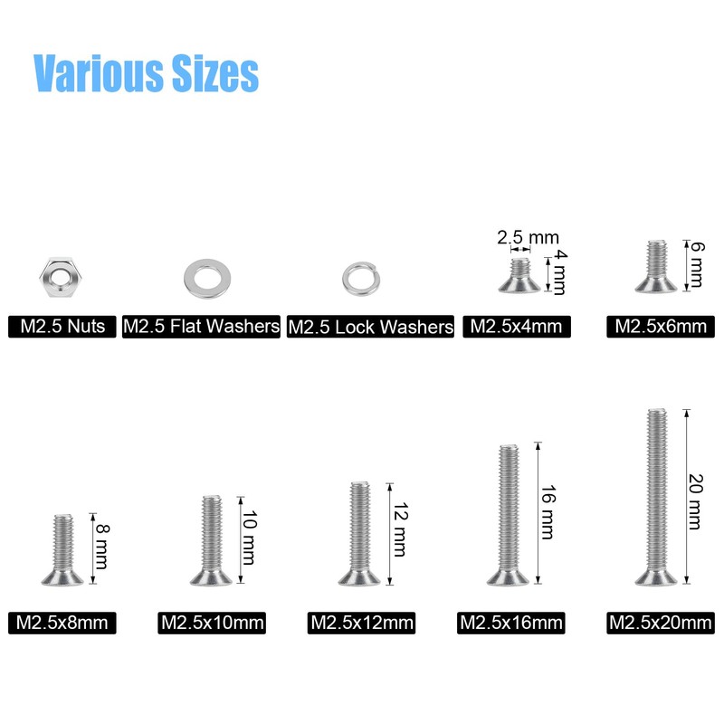 DYWISHKEY 566 Pieces M2.5X 4/6 /8/10 /12/16 /20mm Phillips Countersunk