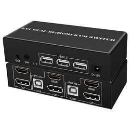 Wiistar Dual Monitor HDMI Displayport KVM Switch 2 Monitors 2 Computers HDMI DP KVM Switcher Support 4K@60hz 8K@60hz for 2 Computers Share 3 USB2.0 Ports with External Wired Controller and 4 Cables