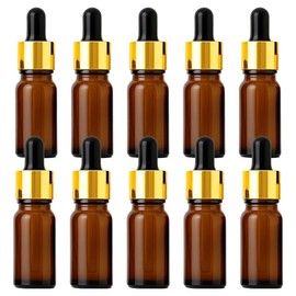 Living Maker Cosmetics Oil Dropper Essence Essential Container 10ml, brown + black rubber + gold cap, 10 pcs / 리빙메이커 화장품 오일 스포이드 에센스 에센셜 용기 10ml, 갈색 + 블랙고무 + 골드캡, 10개