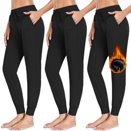NEW YOUNG 3 Pack Fleece Lined Sweatpants for Women-Womens Joggers Pants with Pockets Workout Drawstring Lounge Yoga Pants for Women Winter