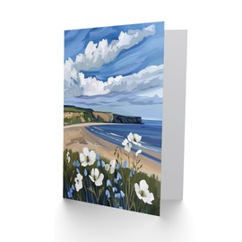 Artery8 Greeting Card Saltburn Hunt Cliff Yorkshire Wildflowers Digital Blank For Him Or Her Art Birthday Card