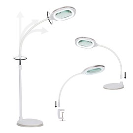 Brightech LightView Pro Magnifying LED Desk Lamp with Light, Hobbies & Reading, Flexibility & Durability Magnifying Floor Lamp, 3 in 1 LED Light Glass Magnifier, Work Light for Pro Uses - White