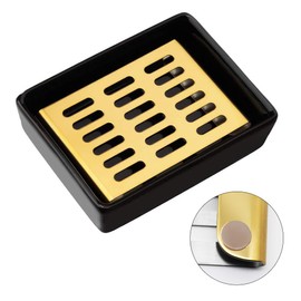 Soap Dish, Ceramic Bowl, YOCZOX Soap Holder, Ceramic Seat, Soap Dish, Soap Box, Soap Saver (Black + Gold)