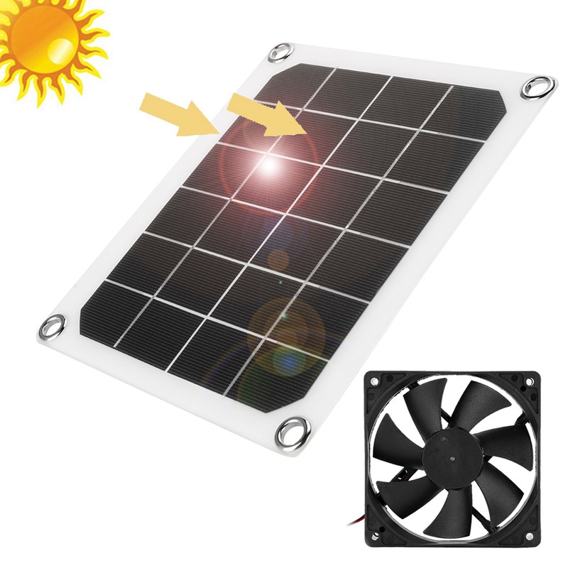 6V 10W Outdoor Solar Power Panel Exhaust Fan USB Charging