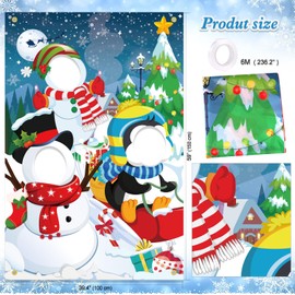 HOWAF Snowman Penguin Photography Backdrop Banner, Christmas Face in Hole Photo Door Cover Christmas Photo Prop Background Banner for Xmas Holiday Winter Christmas Birthday Party Decorations