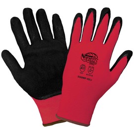 Global Glove 500MF - Tsunami Grip Mach Finish Nitrile Coated Gloves - Small, Black/Red