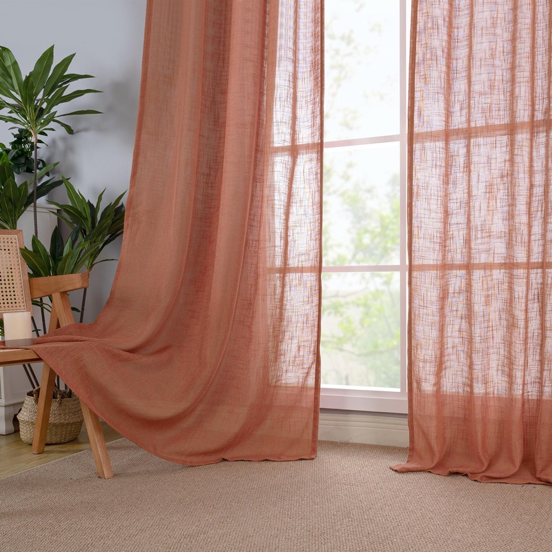 LAMIT Terracotta Linen Boho Curtains 84 inch Length 2 Panels,