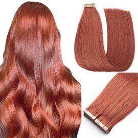 Tape in Hair Extensions Human Hair Copper 14 Inch 20Pcs Tape in Hair Extensions Tape Ins for Women Straight Invisible Seamless Remy Tape in Hair Extensions Human Hair (350#,14 Inch)