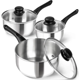 MICHELANGELO Stainless Steel Saucepan with Lid 6pcs, Triply Base Stainless Steel Pot Set, Saucepan Set with Bakelite Handle - 1QT & 2QT & 3QT