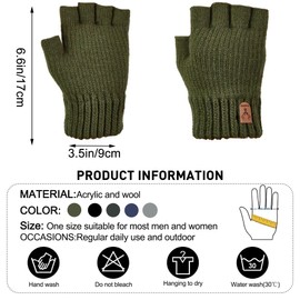 Fingerless Gloves for Men - Winter Fingerless Knitted Gloves Thermal Fingerless Gloves Half Finger Gloves for Outdoor Working Running Cycling Sking (Army Green)