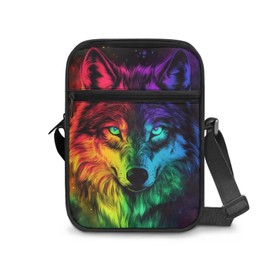 Dngkaoje Animals Wolf Crossbody Bag for Men Women Messenger Tote Bag Colorful Wolf Sling Shoulder Handbag for Kid Boys Girls Small Mini Wallet Zipper Lightweight Shoulder Bag with Adjustable Strap