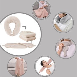 lattefine Multi-functional 2-in-1 Travel Blanket with Neck Pillow Cover, Soft and Warm Blanket, Portable & Lightweight, Suitable for Home, Travel, Airplanes, Camping, Anti-Static, Suitable for Four