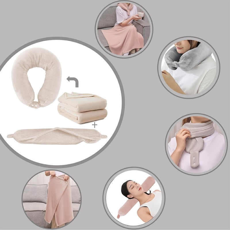 lattefine Multi-functional 2-in-1 Travel Blanket with Neck Pillow Cover, Soft