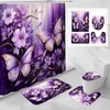 Litabel 4 Pcs Purple Red Floral Butterfly Shower Curtain Set