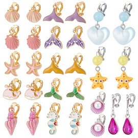 UNICRAFTALE 14 Pairs 14 Styles 304 Stainless Steel Clip-on Earring Non-Pierced Earrings Summer Theme Ears Ocean Starfish Sea Shells Clip-on Earring Enamel Dangle Earrings for Women Jewelry Gift