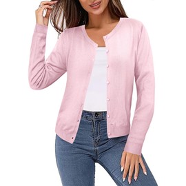 Totatuit Women's Cardigan Ladies Bolero Cardigan Round-Neck Long Sleeve Knit Cardigans Casual Womens Outwear Pink