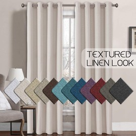Linen Blackout Curtain 108 Inches Long for Bedroom / Living Room Thermal Insulated Grommet Linen Look Curtain Drapes Primitive Textured Burlap Effect Window Drapes 1 Panel - Ivory