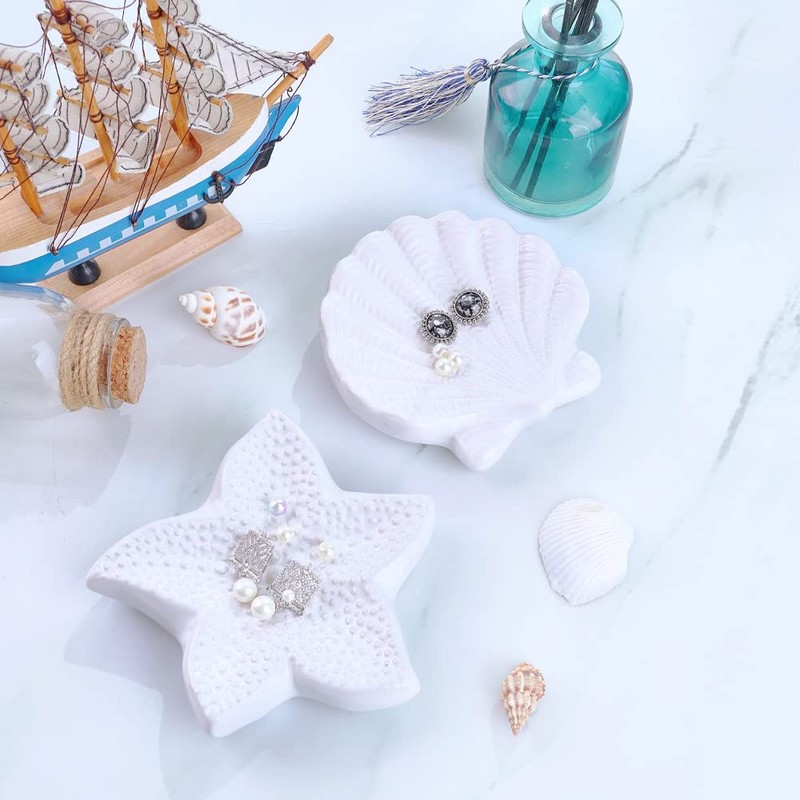 Shell Soap Dish, Starfish Jewelry Dish Tray, Ceramic Ocean Soap